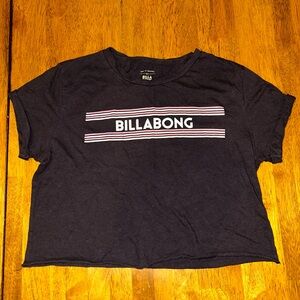 This is a dark grey size small Billabong cropped t-shirt.
